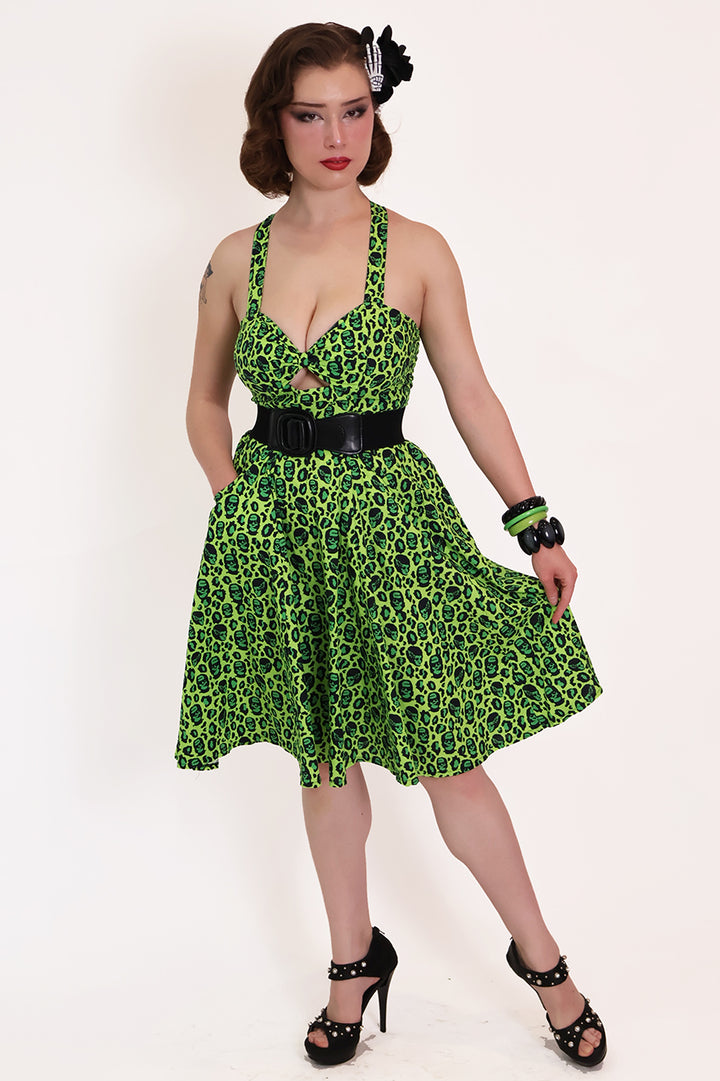 Franken-Leopard Green and Black Leopard Print Swing Dress