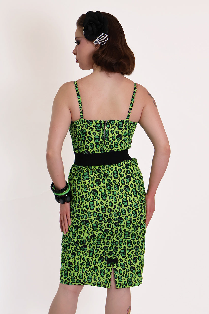 Franken-Leopard Black and Green Leopard Pencil Dress