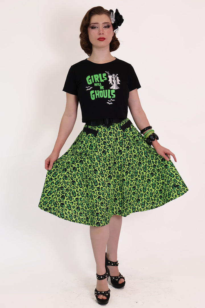 Franken-Leopard Green & Black Swing Skirt