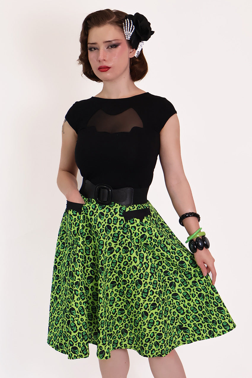 Franken-Leopard Green & Black Swing Skirt