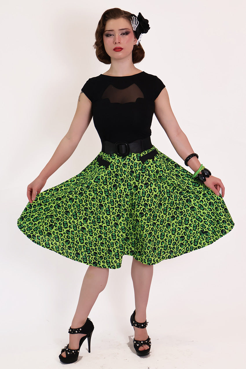 Franken-Leopard Green & Black Swing Skirt