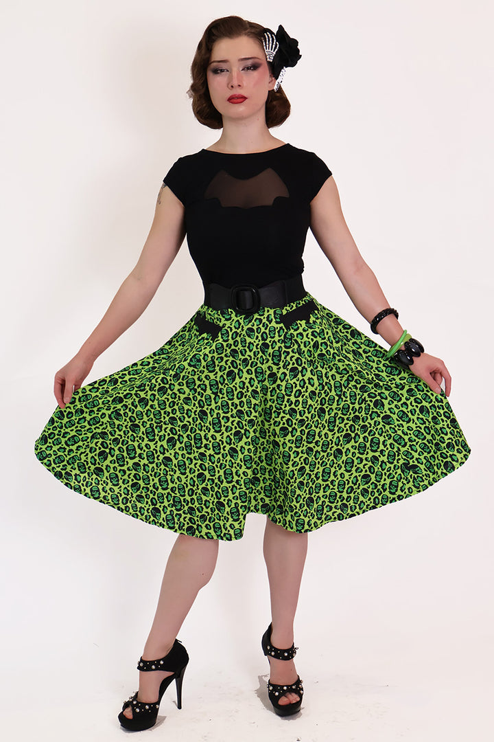 Franken-Leopard Green & Black Swing Skirt