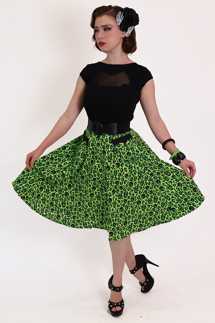 Franken-Leopard Green & Black Swing Skirt