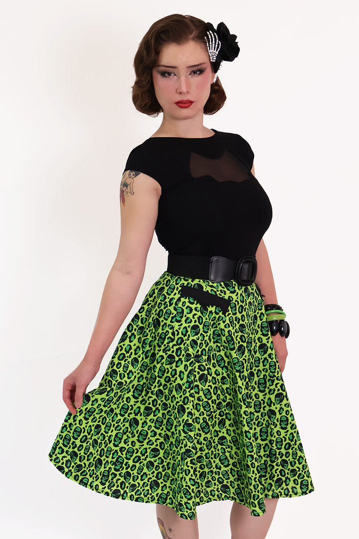 Franken-Leopard Green & Black Swing Skirt