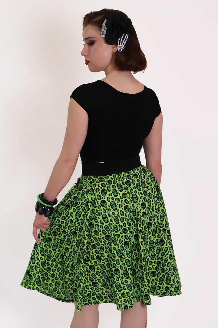 Franken-Leopard Green & Black Swing Skirt