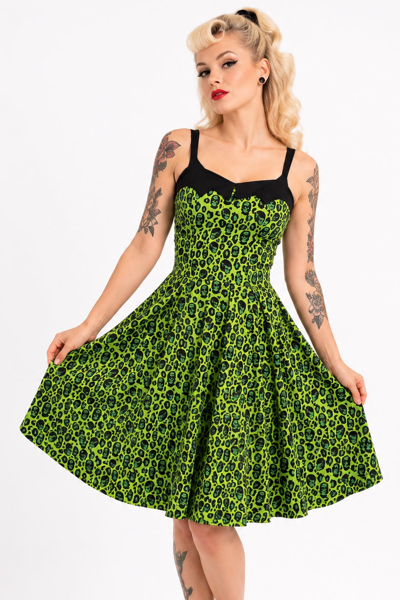 Green Franken Leopard Bat Collar Dress