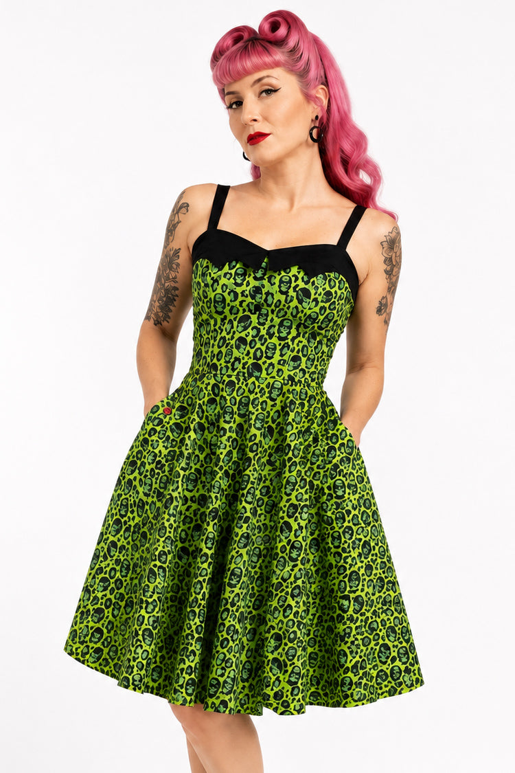 Green Franken Leopard Bat Collar Dress