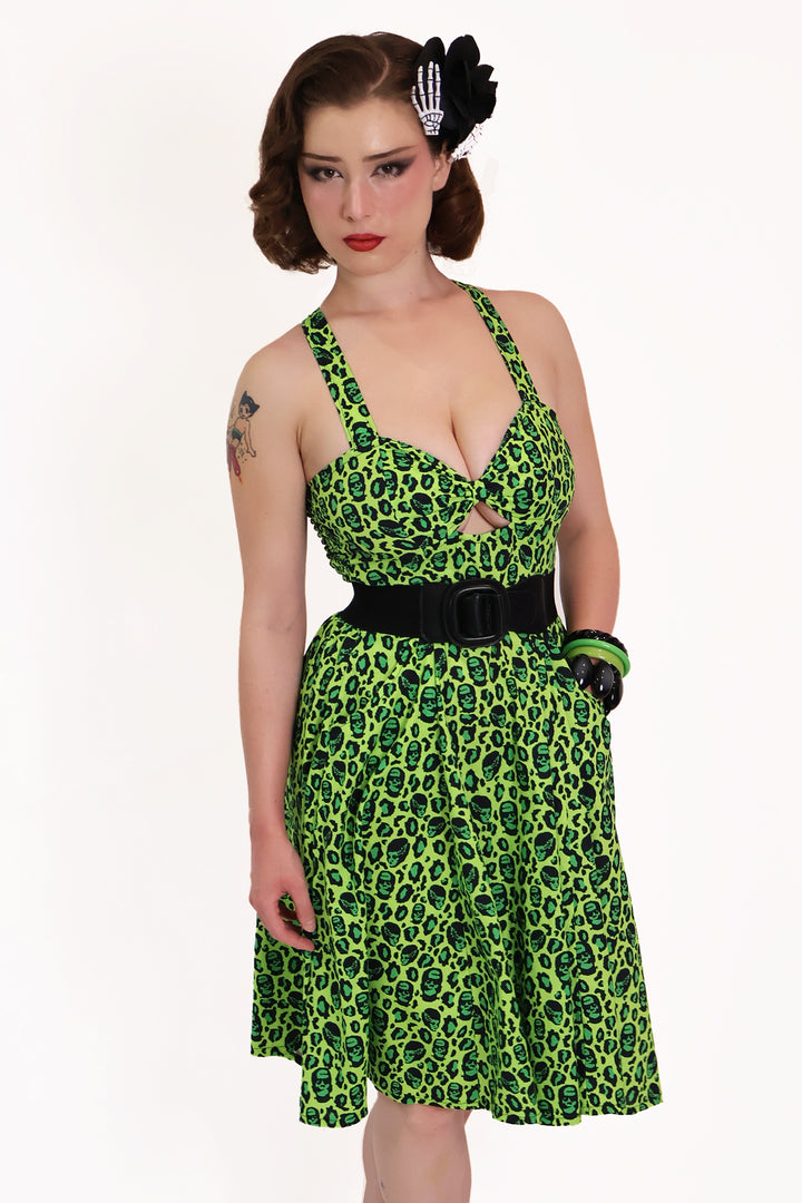 Franken-Leopard Green and Black Leopard Print Swing Dress