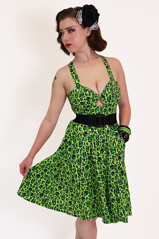 Franken-Leopard Green and Black Leopard Print Swing Dress
