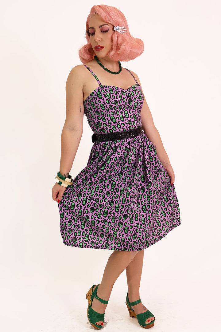 Franken-Leopard Purple and Green Gathered Dress