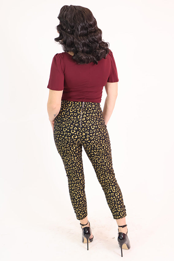 Black & Gold Heart Leopard Capri Pants