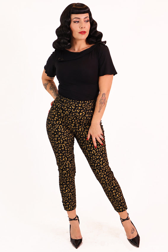 Black & Gold Heart Leopard Capri Pants