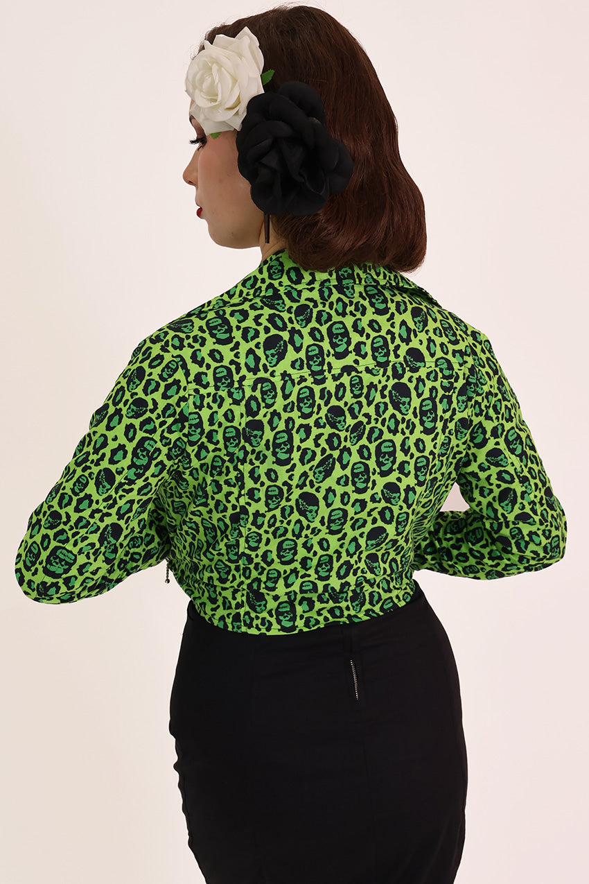 Green Franken Leopard Leopard Biker Jacket