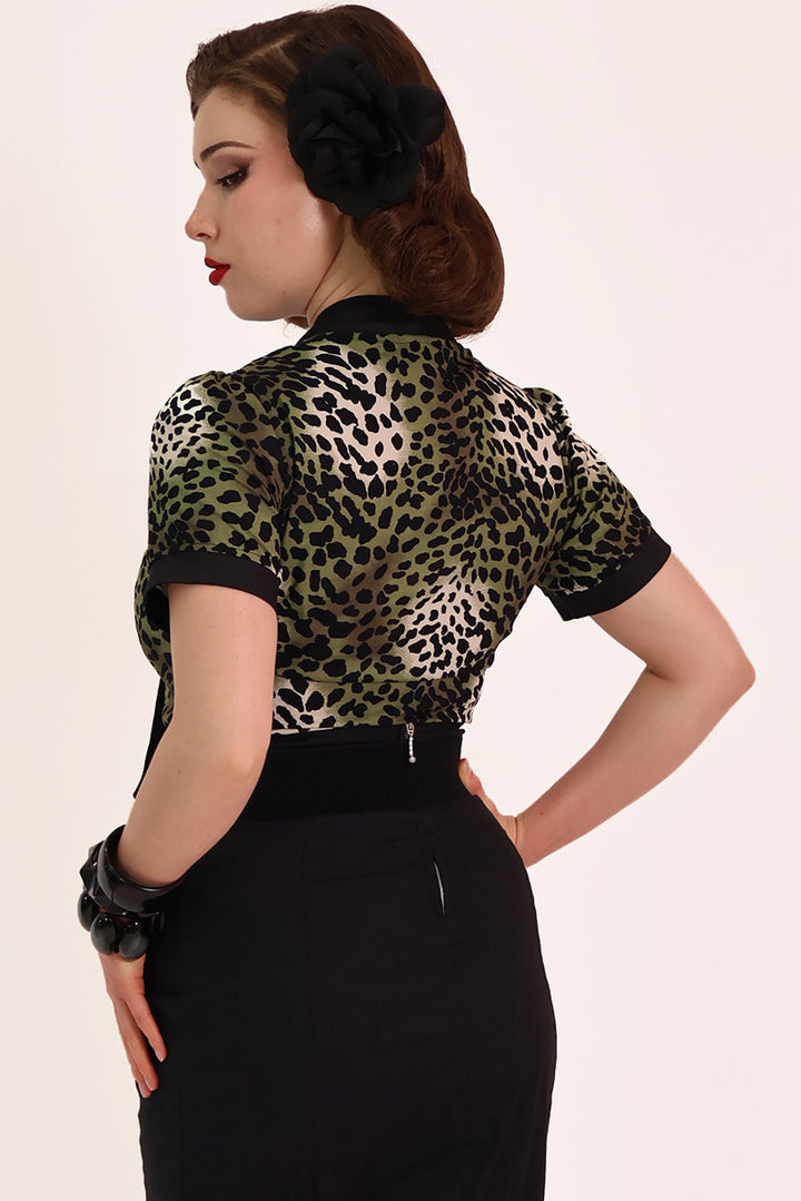 Green Leopard Pussybow Shirt