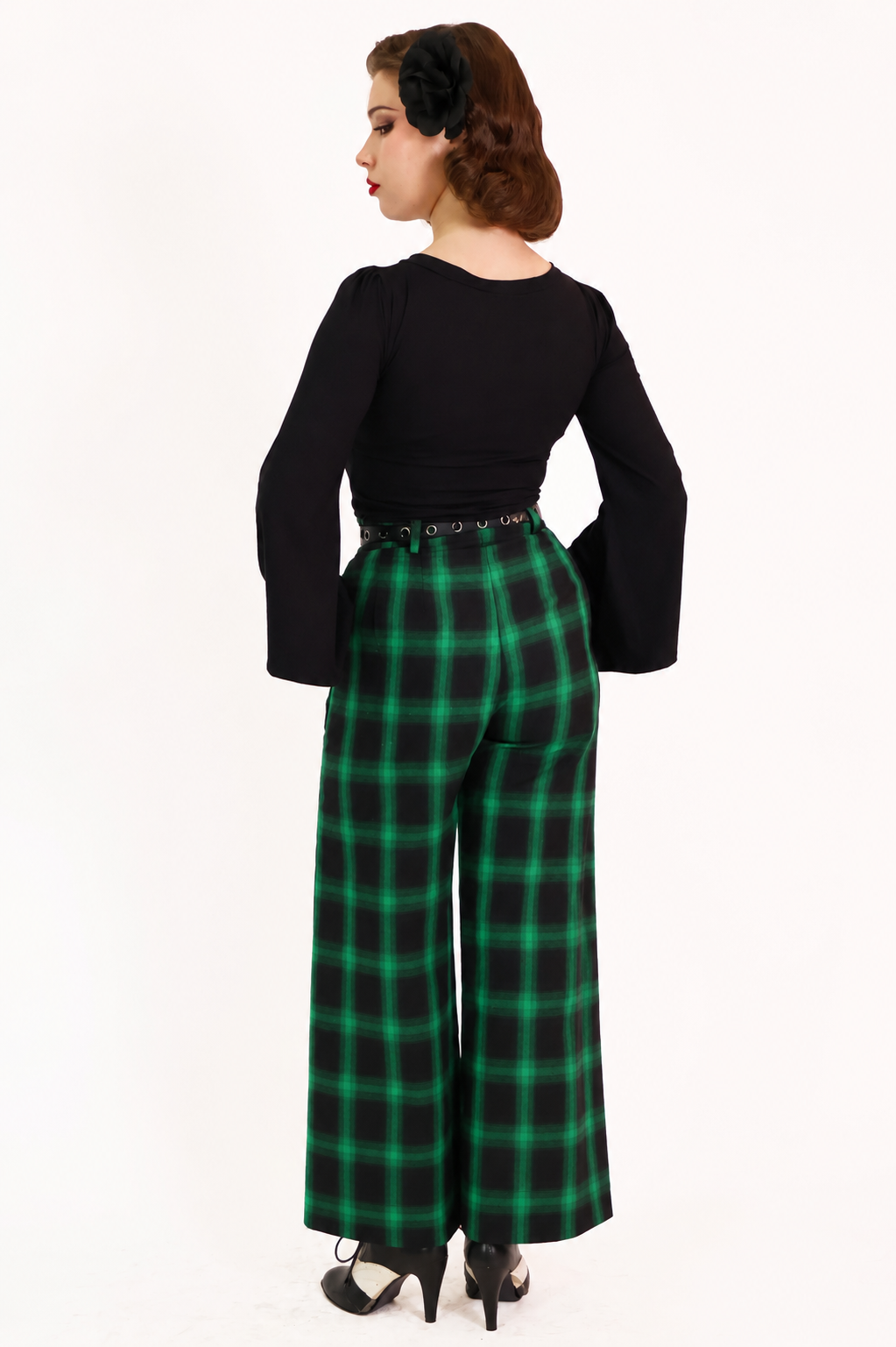 Green & Black Tartan Swing Pants