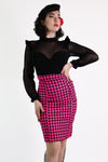 Hot Pink Houndstooth Pencil Skirt