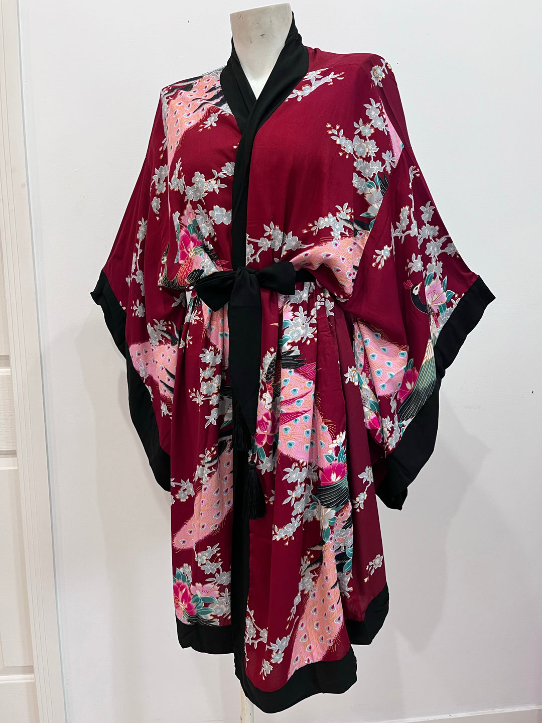 Dark Red & Black Cherry Blossom Vintage Gown