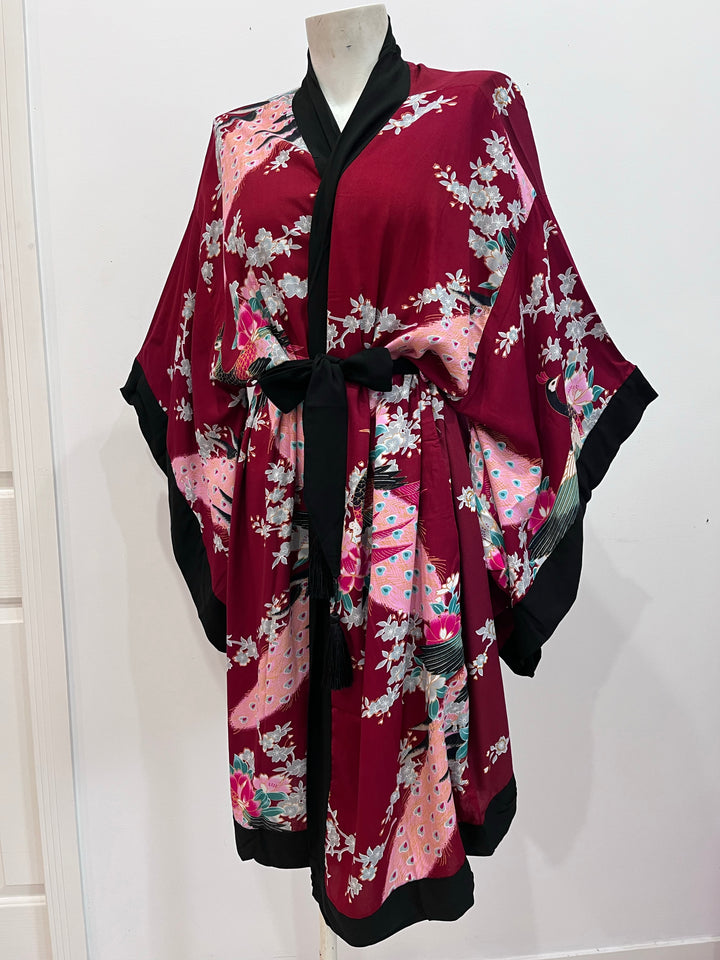 Dark Red & Black Cherry Blossom Vintage Gown