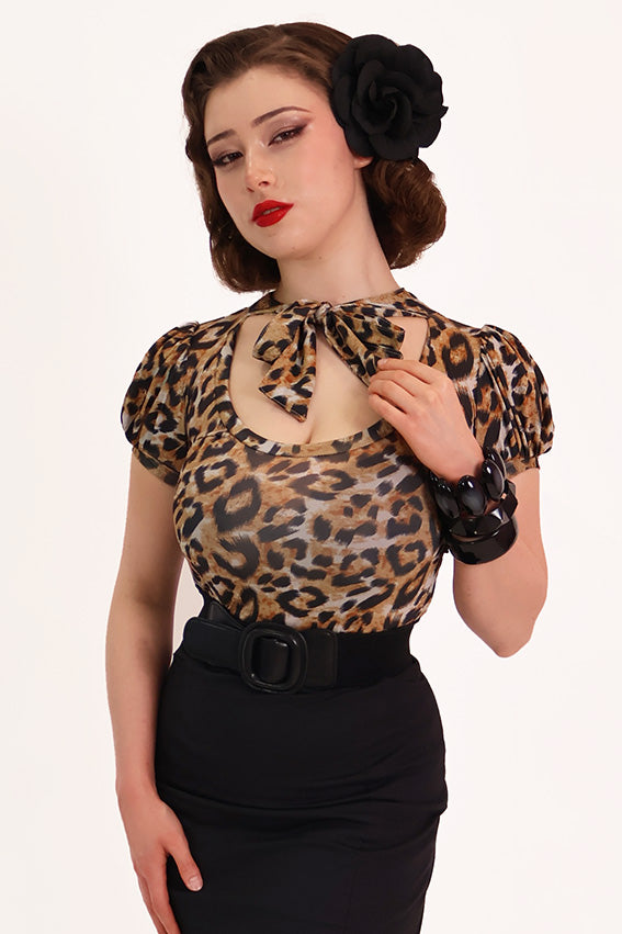 Classic Leopard Print Pussybow Top