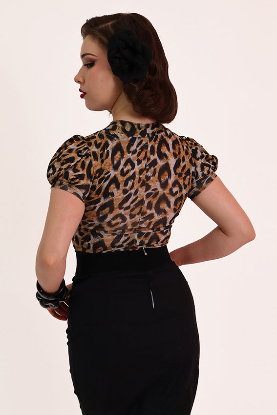 Classic Leopard Print Pussybow Top