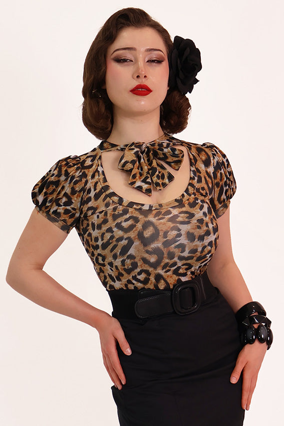 Classic Leopard Print Pussybow Top