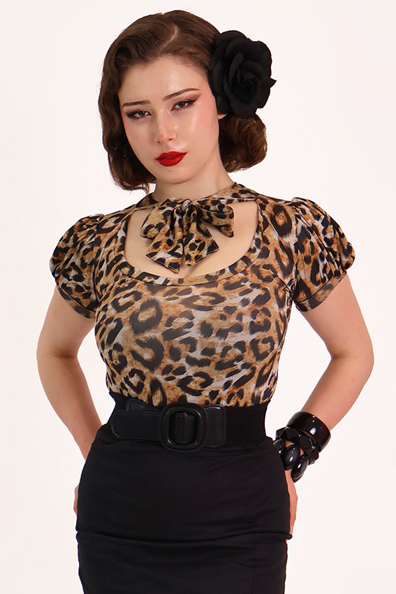 Classic Leopard Print Pussybow Top