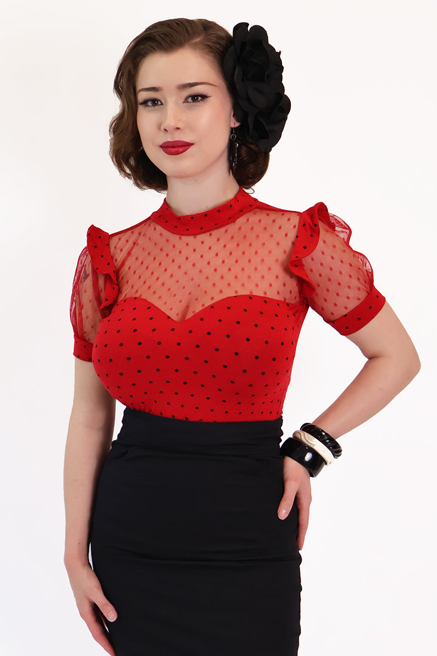 Polkadot Red Polkadot Lace Top