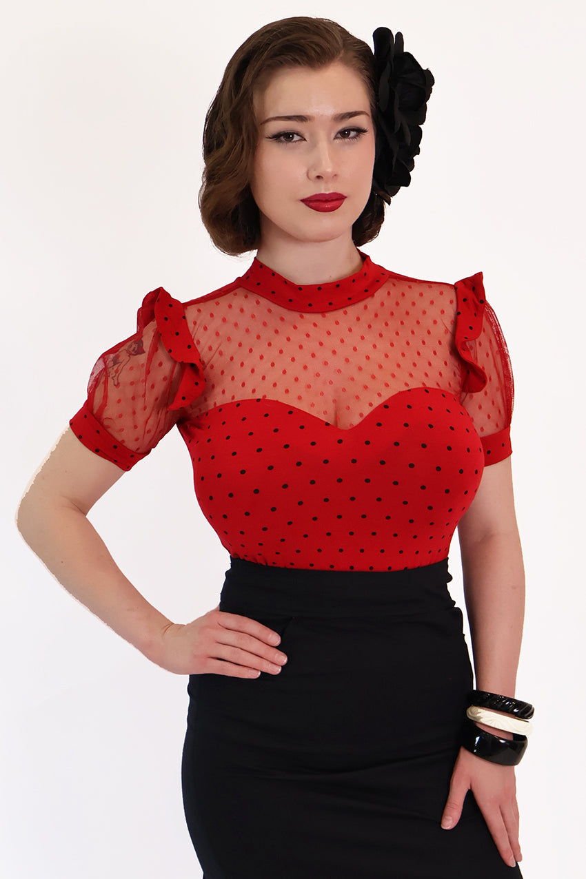 Polkadot Red Polkadot Lace Top