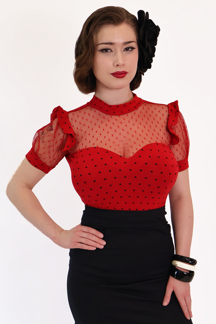 Polkadot Red Polkadot Lace Top