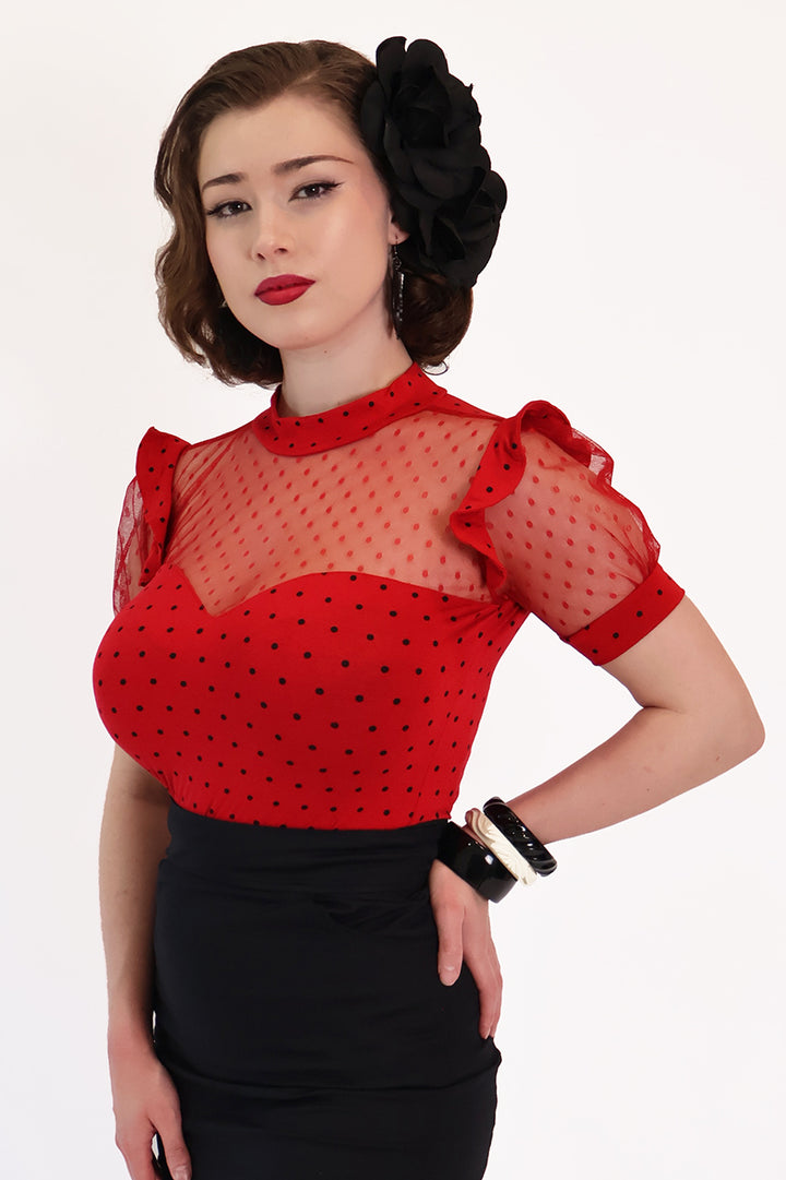 Polkadot Red Polkadot Lace Top