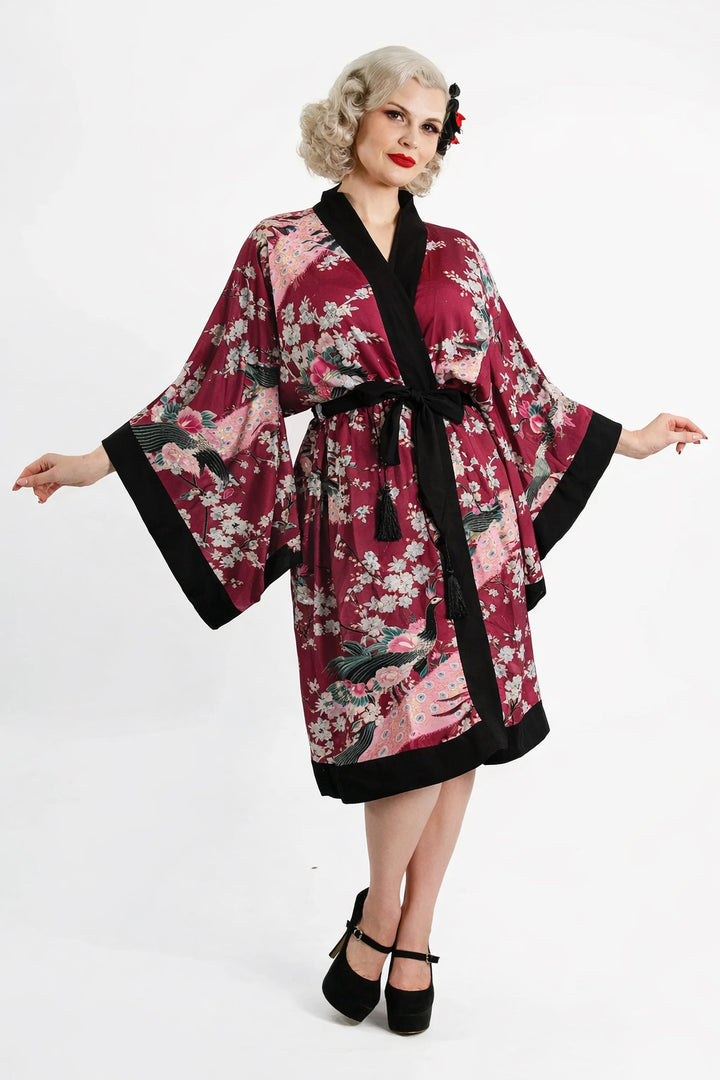Dark Red & Black Cherry Blossom Vintage Gown
