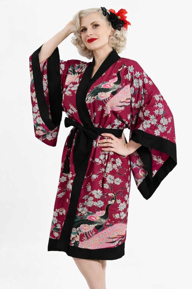 Dark Red & Black Cherry Blossom Vintage Gown