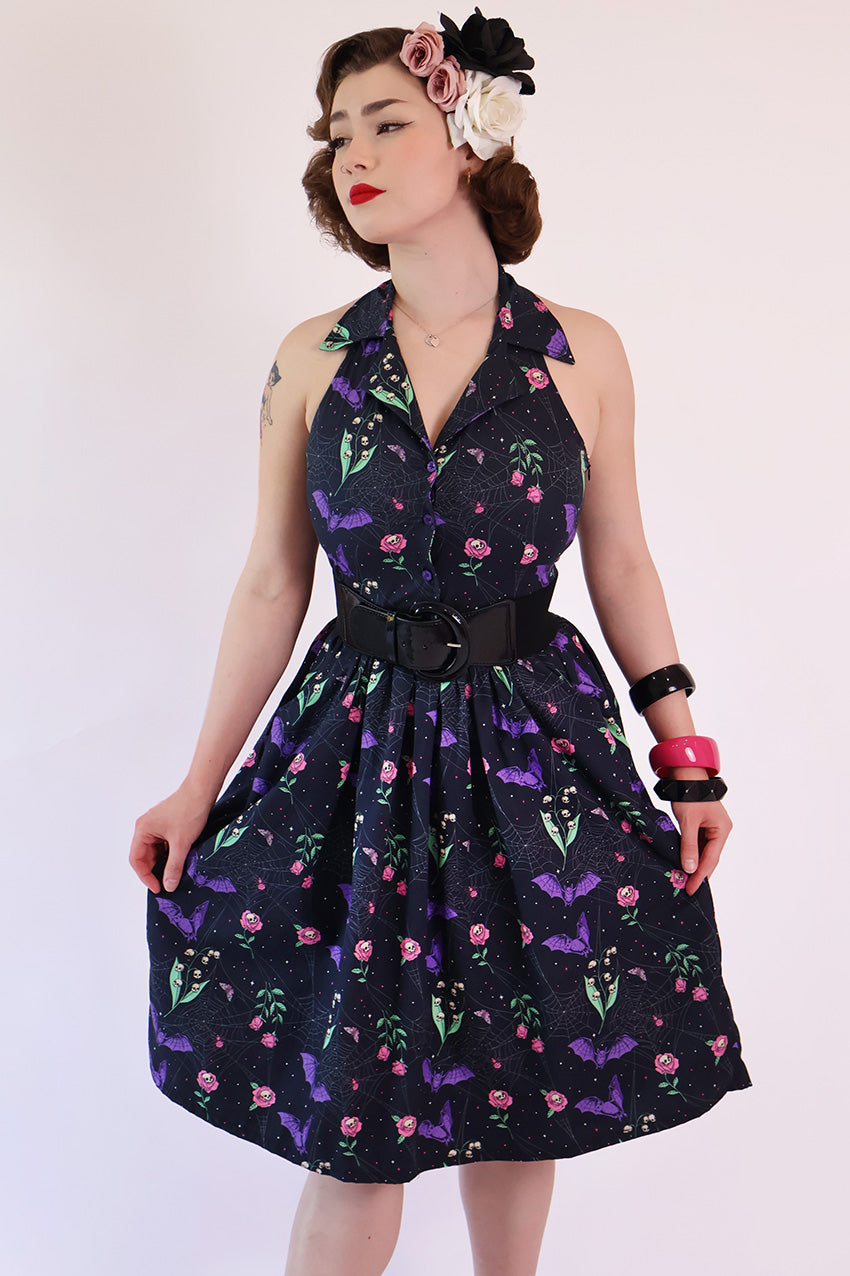 Night Garden Dark Floral Collar Dress