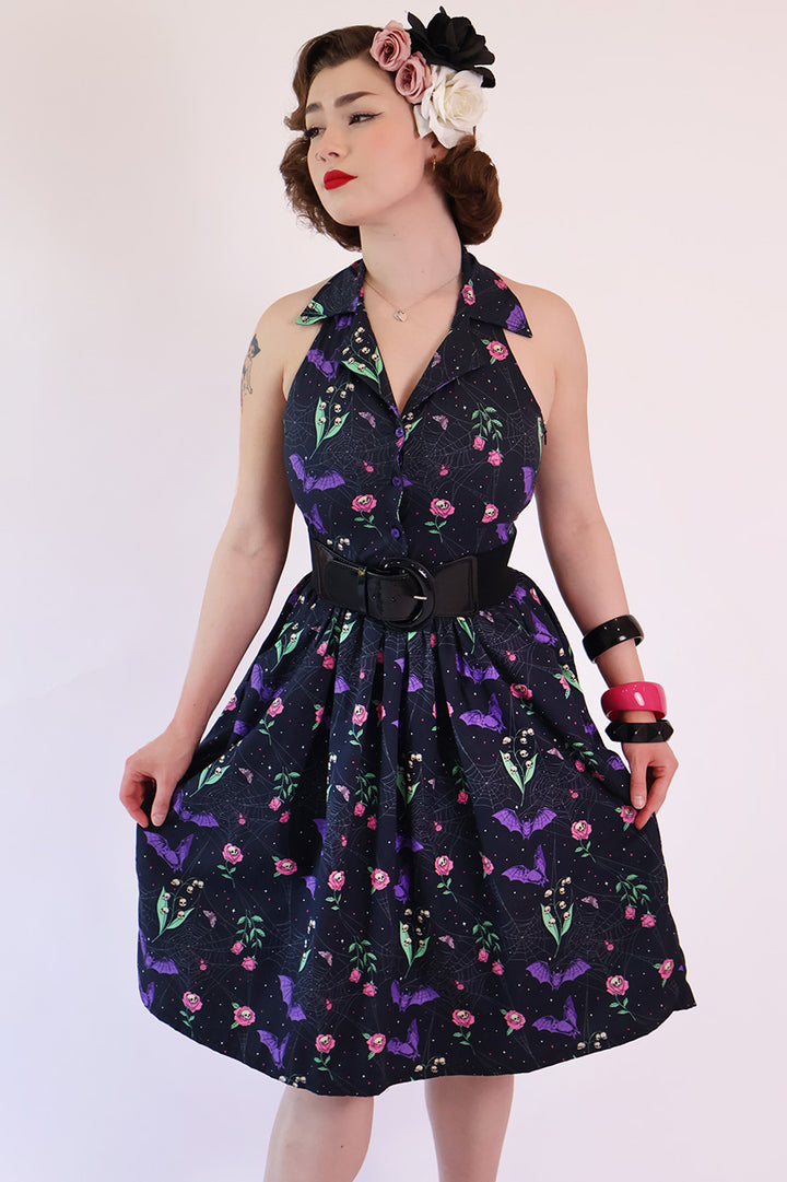 Night Garden Dark Floral Collar Dress