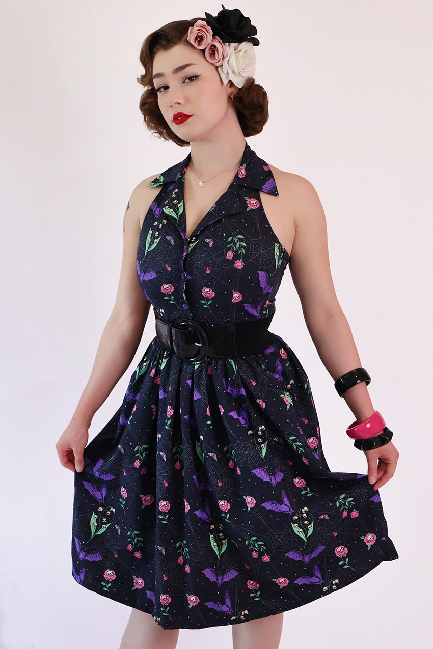 Night Garden Dark Floral Collar Dress