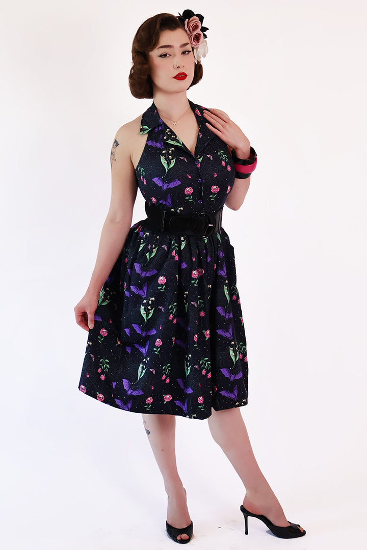 Night Garden Dark Floral Collar Dress