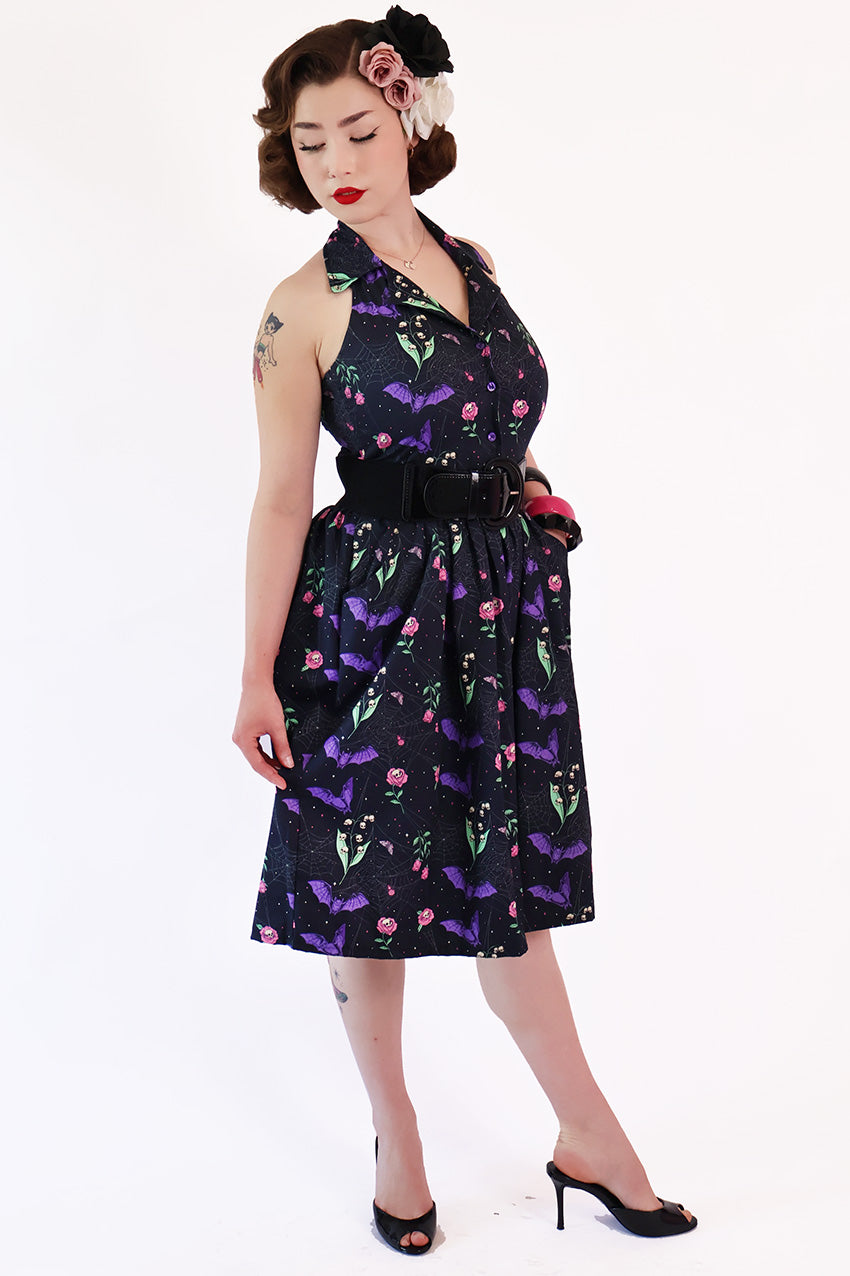 Night Garden Dark Floral Collar Dress