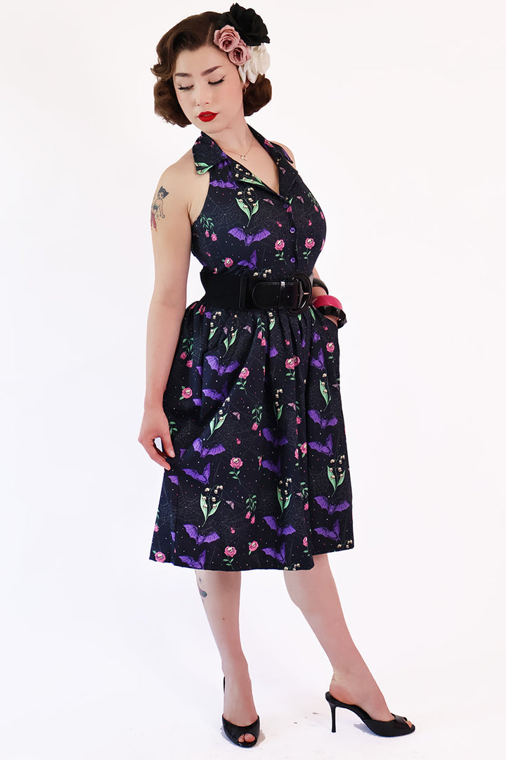 Night Garden Dark Floral Collar Dress