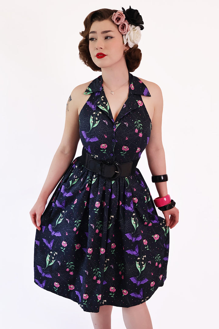 Night Garden Dark Floral Collar Dress