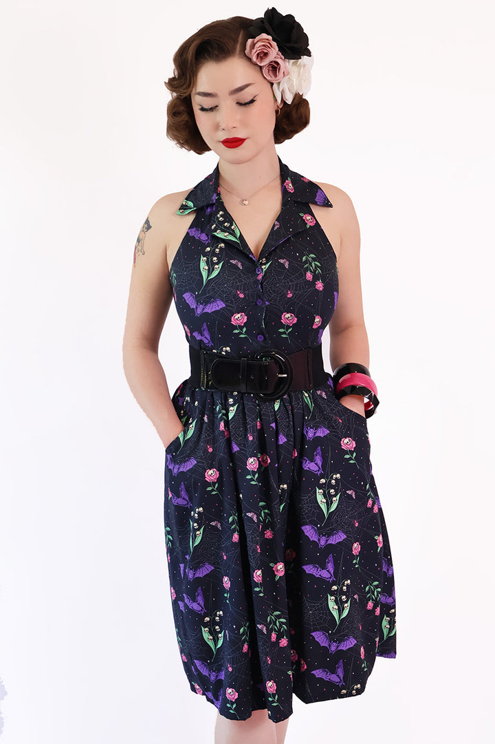 Night Garden Dark Floral Collar Dress