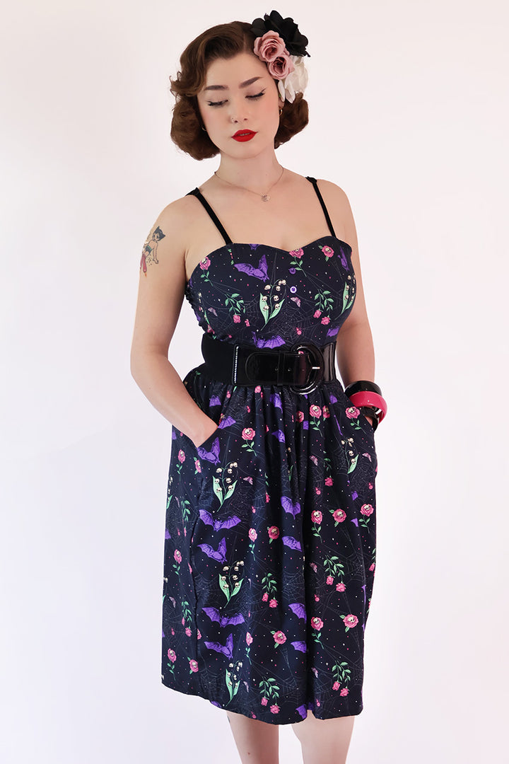 Night Garden Dark Floral Printed Dress