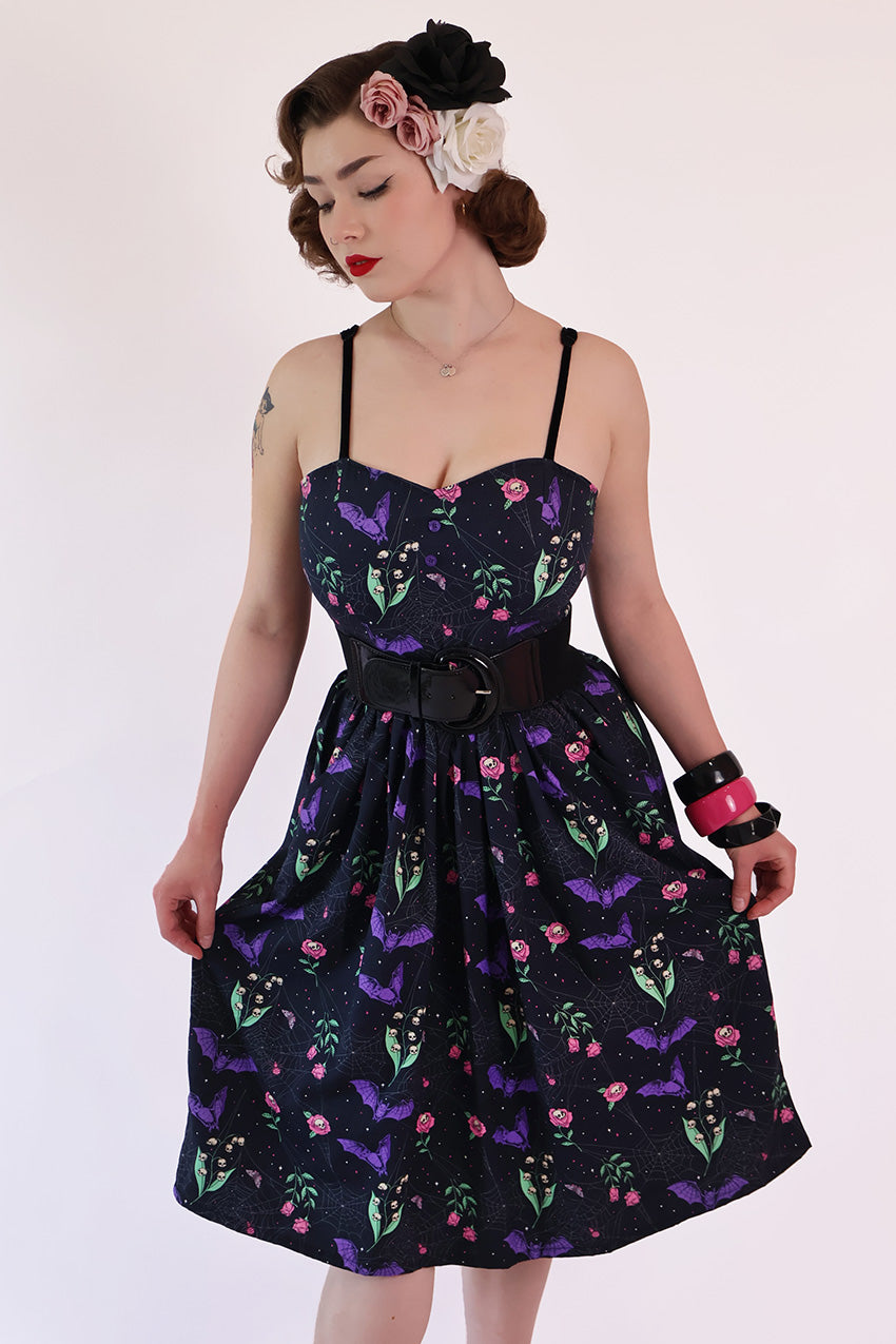 Night Garden Dark Floral Printed Dress