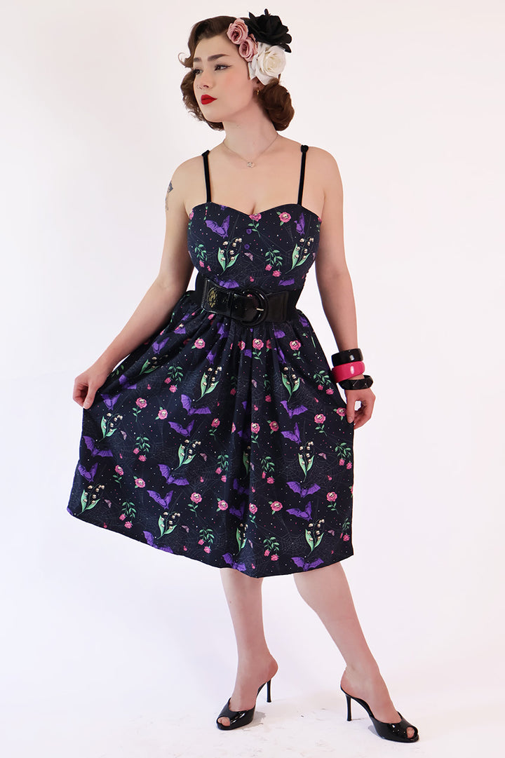 Night Garden Dark Floral Printed Dress