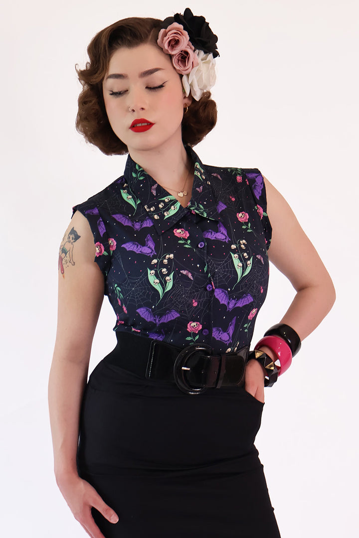 Night Garden Dark Floral Retro Shirt