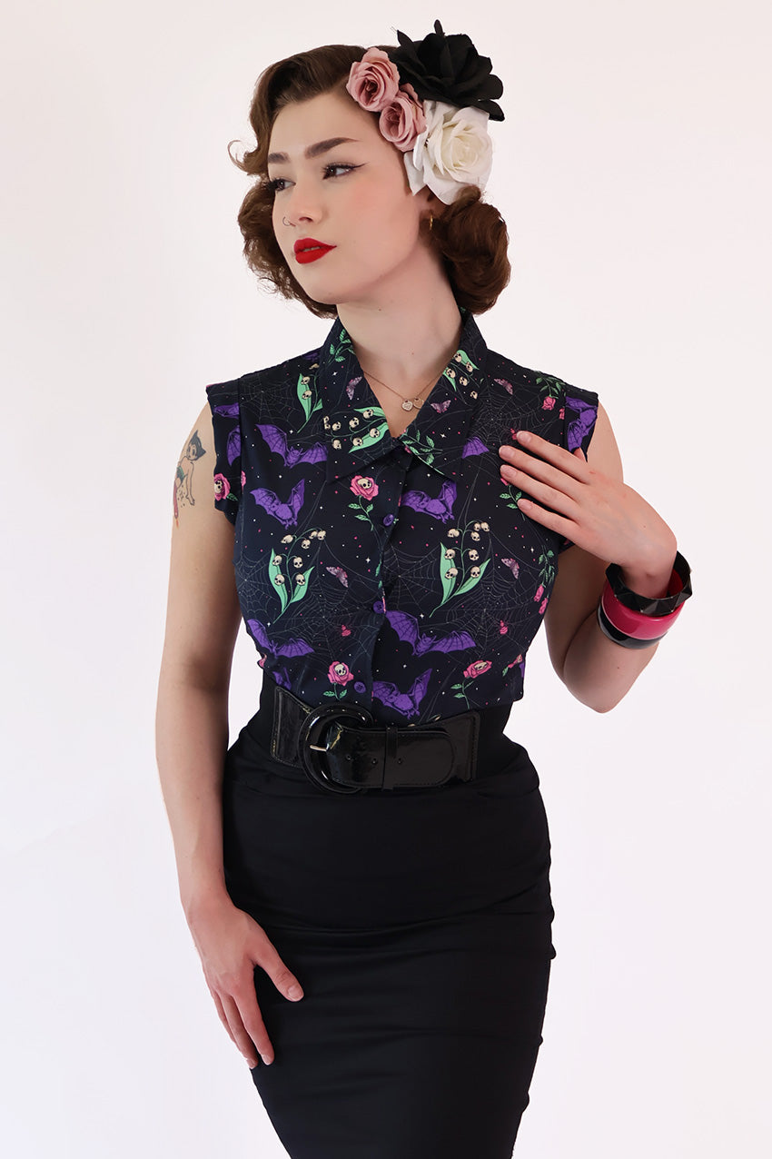 Night Garden Dark Floral Retro Shirt