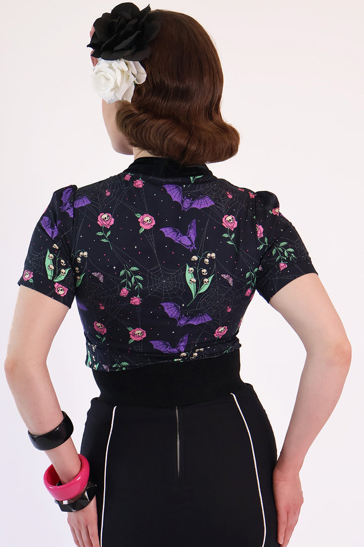 Night Garden Dark Floral Pussybow Shirt