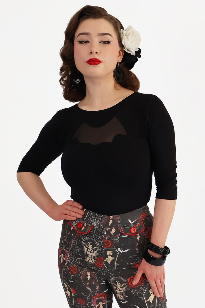 Black Night Wing Top 3/4 Sleeve