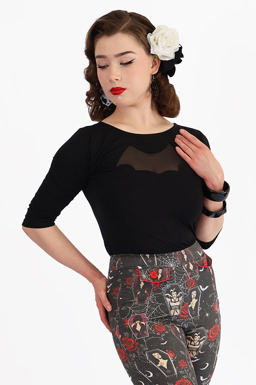Black Night Wing Top 3/4 Sleeve