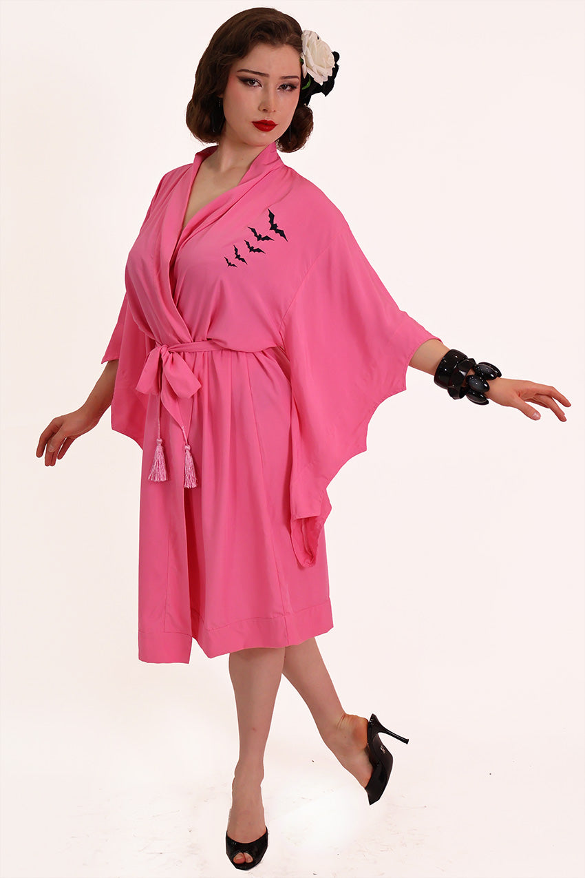 Nightfall Pink & Black Bat Vintage Gown
