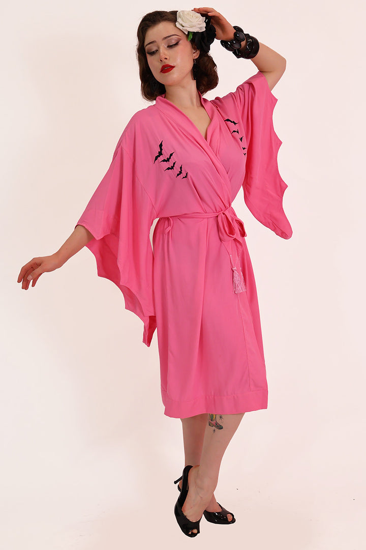 Nightfall Pink & Black Bat Vintage Gown
